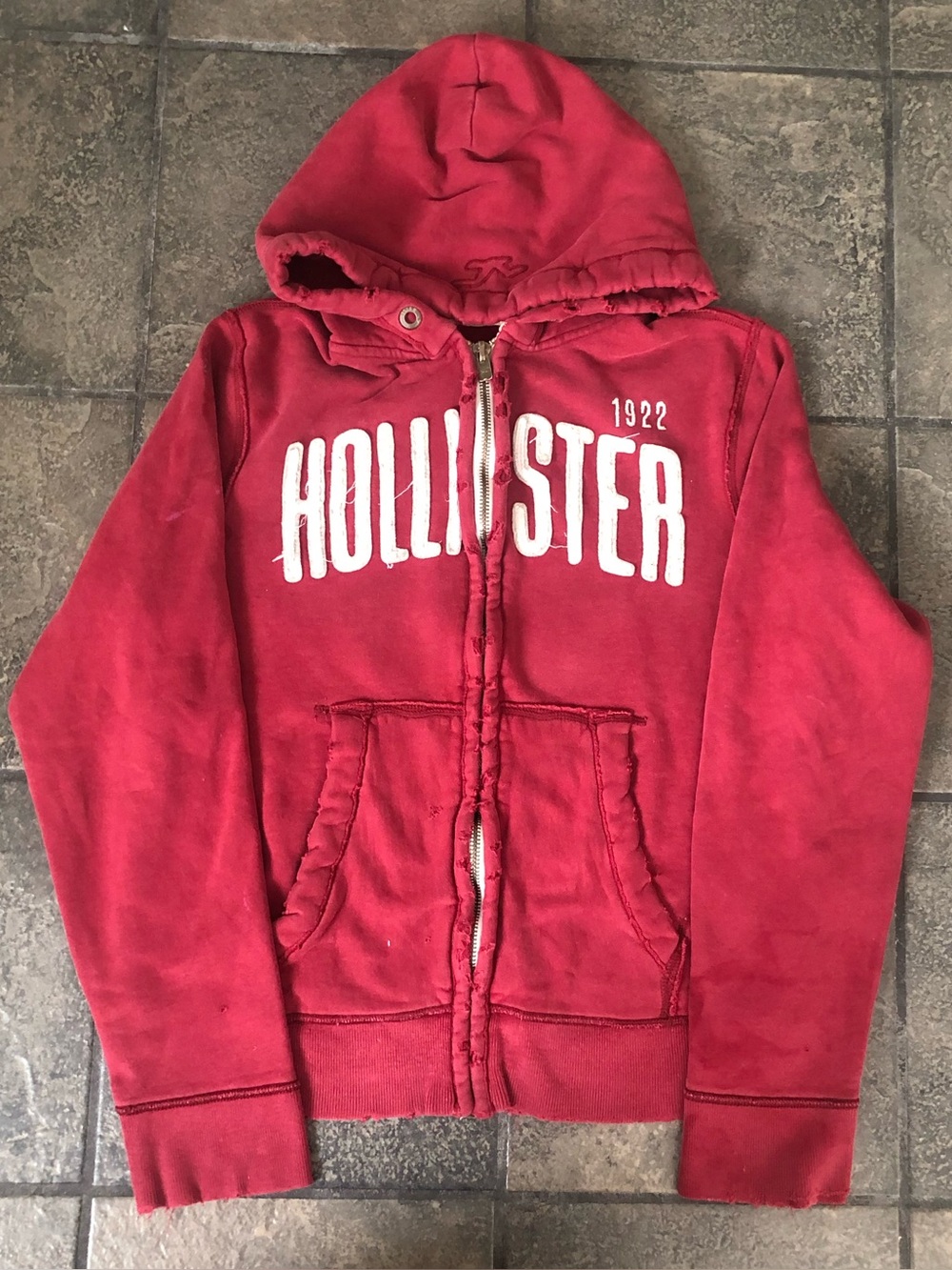 Vintage Y2K Hollister Zip Up Hoodie Distressed Patched Size Men’s Large